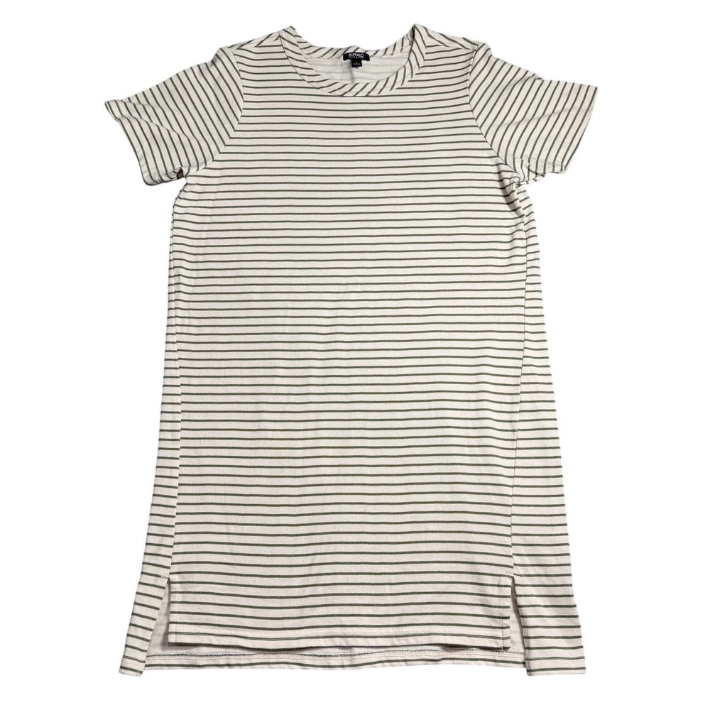 Buffalo David Bitton Womens Striped T-Shirt Dress Olive Green Cream Large